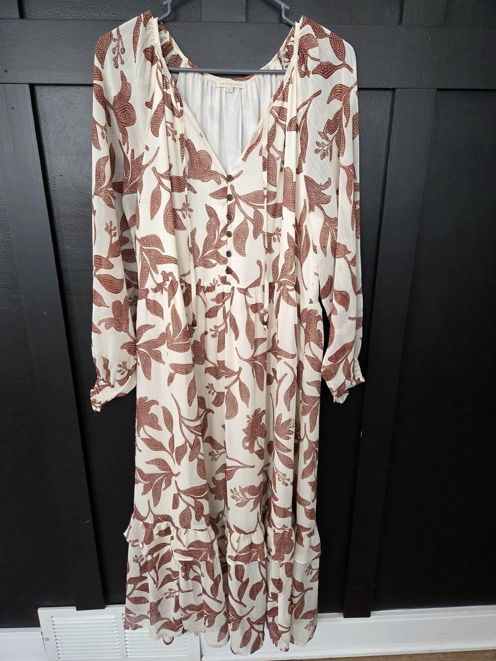 Women's Autumn Wedding Guest Dress - Cream And Brown Floral